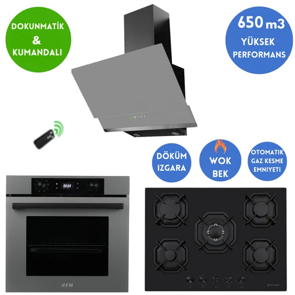 Eminçelik ve AFM TECH Marka/ FCA  1'WOK Antrasit-Gri  Ankastre Set ( 22 385 Siyah+ FM7710 +FM3409) ürün görseli 1