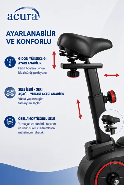 Acura AC-400 Nabız Ölçerli, Ayarlanabilir, Ekstra Konforlu Spin Bike Kondisyon Bisikleti ürün görseli 1