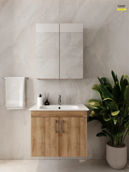 E10 65 Cm Everest Kapaklı Lavabo Dolabı İkili Set ürün görseli 1