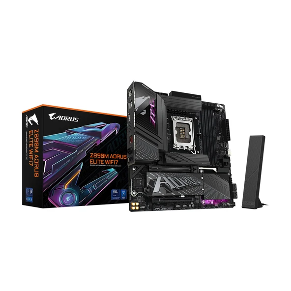 GIGABYTE Z890M AORUS Elite WIFI7 Intel Core Ultra (Seri 2) LGA 1851 anakart, M-ATX, DDR5, 3X M.2, PCIe 5.0, USB4 Type-C, WIFI7, 2.5GbE LAN, WiFi EZ-Plug, EZ-Latch Plus ürün görseli 1