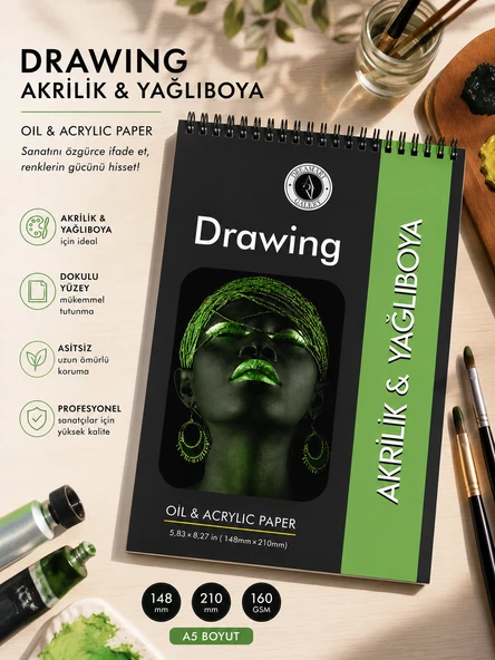 DreamArt Galery Yağlıboya Akrilik Boya SketchPad Çizim Defteri Sketch Book Siyah A5 boyut ürün görseli 1