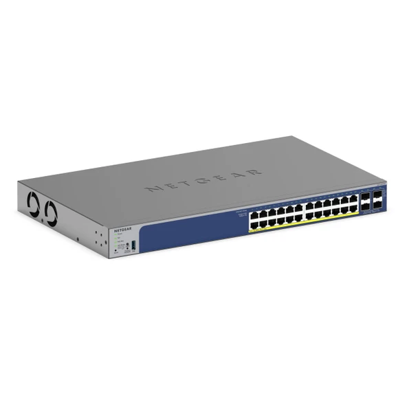 NETGEAR 28 Bağlantı Noktalı PoE Gigabit Ethernet Akıllı Anahtar (GS728TXP): Yönetilen, 190 W'ta 24 PoE+, 4 10G SFP+, isteğe bağlı Insight Bulut Yönetimi, duvara veya rafa montaj ve sınırlı garanti ürün görseli 1