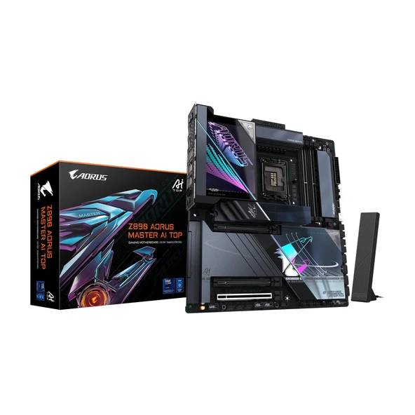 GIGABYTE Z890 AORUS Master AI TOP Intel Core Ultra (Seri 2) LGA 1851 anakart, E-ATX, DDR5, 4X M.2, PCIe 5.0, Thunderbolt 4, WIFI7, 10GbE LAN, EZ-Latch ürün görseli 1