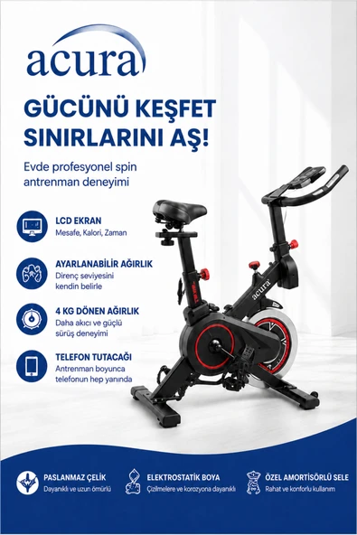 AC-400 Nabız Ölçerli, Ayarlanabilir, Ekstra Konforlu Spin Bike Kondisyon Bisikleti ürün görseli 1