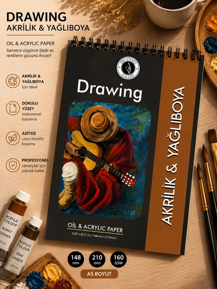 DreamArt Galery Yağlıboya Akrilik Boya SketchPad Çizim Defteri Sketch Book Siyah A5 boyut ürün görseli 1