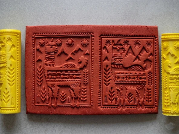Model 165 - Alpaca Motifi - Deboss & Emboss İkili Set - Polimer Kil Seramik Çamuru Doku Oklavası ürün görseli 1