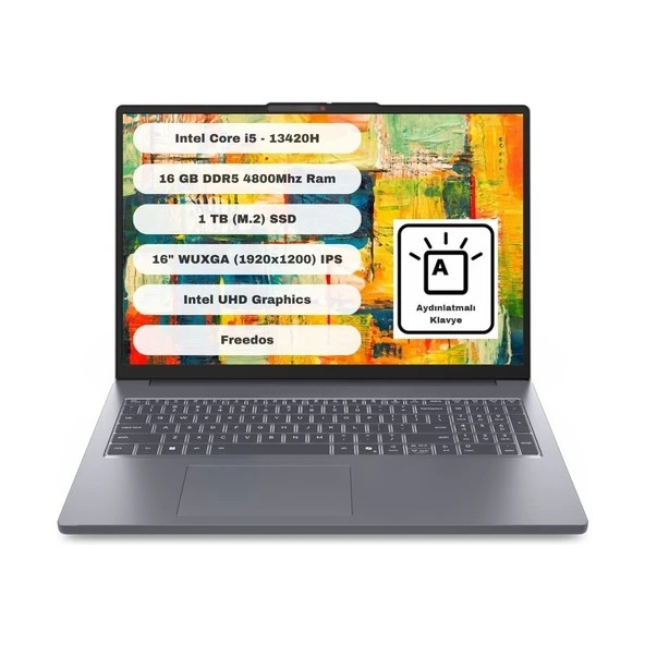 Ideapad Slim 3 16IRH10 Intel Core I5 13420H 16GB 1TB SSD Freedos 16” Wuxga 83K20077TR ürün görseli 1