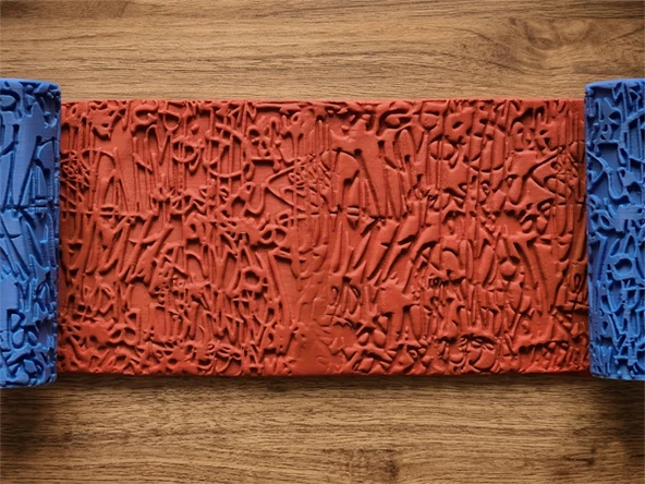 Model 132 -Grafiti Deboss & Emboss İkili Set - Polimer Kil Seramik Çamuru Doku Oklavası ürün görseli 1