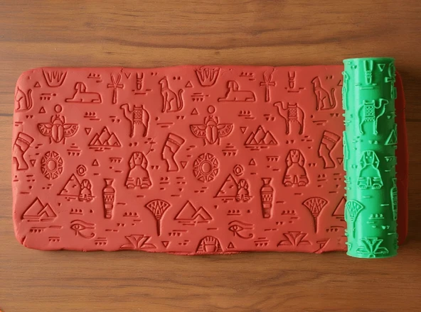 Model 044 - Mısır Hiyeroglifleri Dokusu - Polimer Kil Doku Oklavası / Seramik Çamuru Desen Rulosu ürün görseli 1