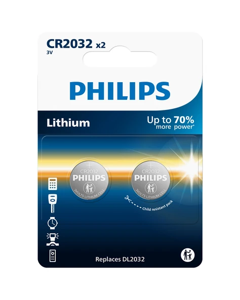 Philips CR2032 3V Lityum Düğme Pil,saat ve Kumanda Pili - DL2032 Muadili - CR2032P2/01B -2'li Paket ürün görseli 1