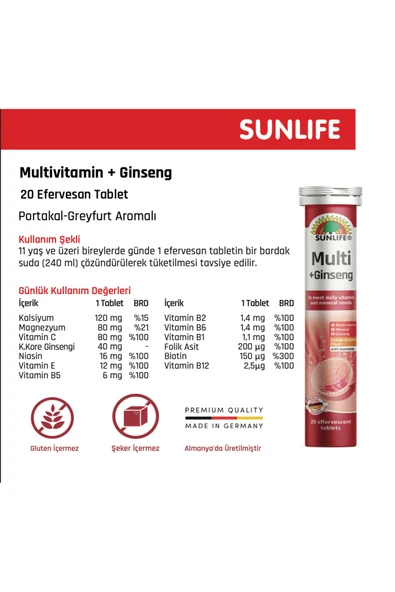 Sunlife Multi +Ginseng Multivitamin (20 Tablet) - Resim 4