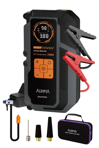 Auhma A9944 16.000 mAh Akü Takviye Cihazı Şarjlı Hava Kompresörü 150 PSI Lastik Şişirme Pompası Powerbank ürün görseli 1