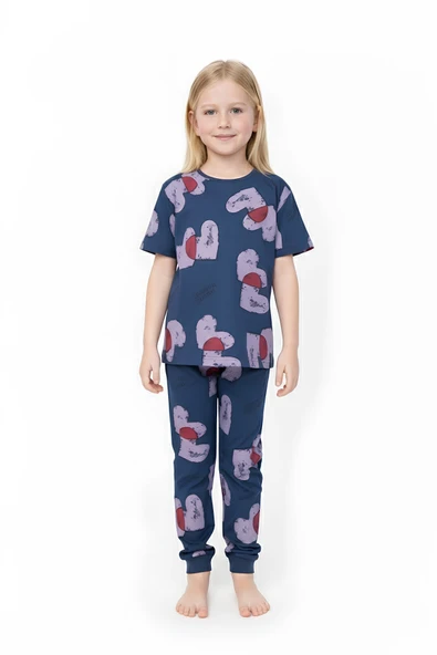 Kız Çocuk %100 Pamuk ve Baskılı Pijama Takımı 3-8 Yaş 12720IS ürün görseli 1