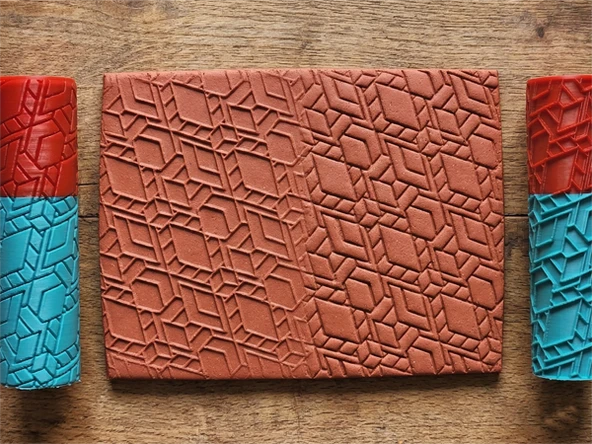 Model 233 -Geometrik Desen Deboss & Emboss İkili Set - Polimer Kil Seramik Çamuru Doku Oklavası ürün görseli 1