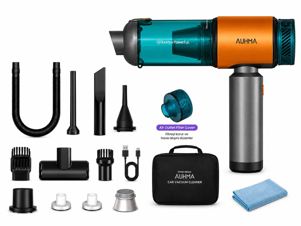 AUHMA AHV-27 22.000Pa Kablosuz Araç İçi El Süpürgesi 220W Güçlü Motor 9.000mAh Şarjlı Hava Üfleyici Araç & Ev Temizlik Süpürgesi ürün görseli 1