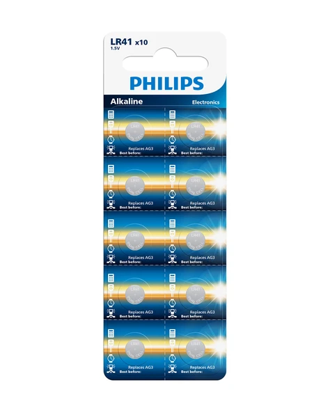 Philips LR41 1.5V Alkalin Düğme Pil, Saat ve Kumanda Pili - Ag3 Muadili - LR41P10B/10 - 10'lu Paket ürün görseli 1