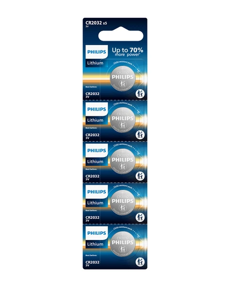 Philips CR2032 3V Lityum Düğme Pil,saat ve Kumanda Pili - DL2032 Muadili - CR2032P5/01B -5'li Paket ürün görseli 1