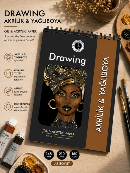 reamArt Galery Yağlıboya Akrilik Boya SketchPad Çizim Defteri Sketch Book Siyah A5 boyut ürün görseli 1