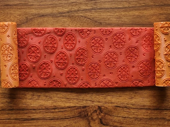 Model 084 - Pentagram Deboss & Emboss İkili Set - Polimer Kil Seramik Çamuru Doku Oklavası ürün görseli 1