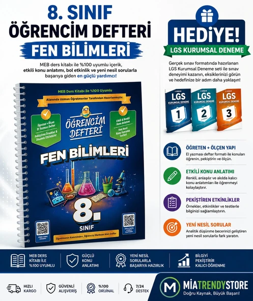 MURAT YAYINLARI LGS FEN BİLİMLERİ ÖĞRENCİM DEFTERİ-LGS 3'LÜ KURUMSAL DENEME HEDİYELİ!! ürün görseli 1