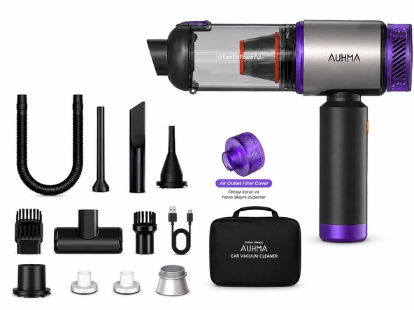 AUHMA AHV-27 22.000Pa Kablosuz Araç İçi El Süpürgesi 220W Güçlü Motor 9.000mAh Şarjlı Hava Üfleyici Araç & Ev Temizlik Süpürgesi Mor ürün görseli 1