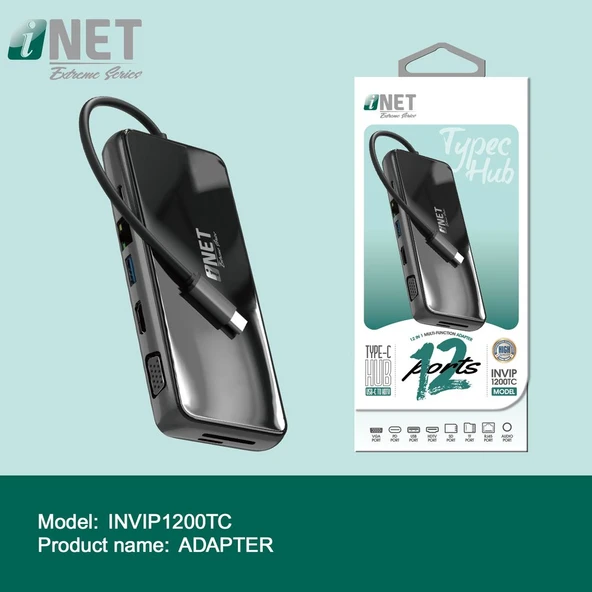 Inet INVIP1200TC 12'si 1 Arada USB Tip-C USB Hub ürün görseli 1