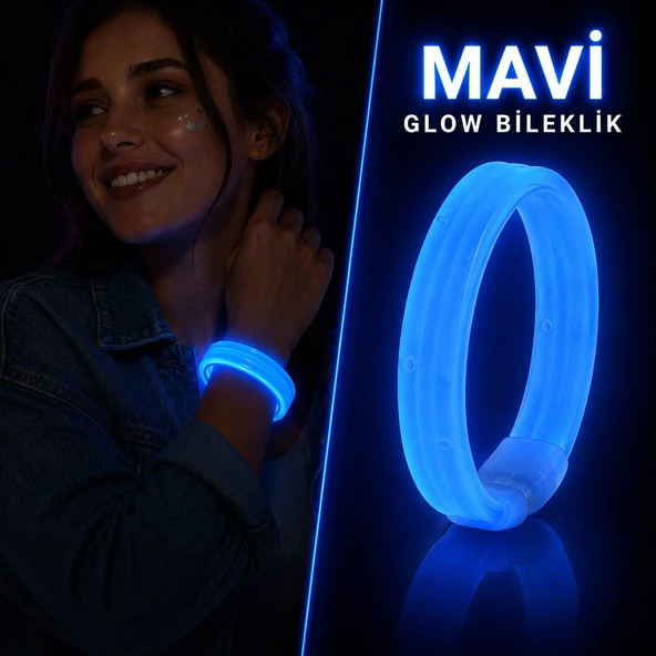 Mavi Kalın Glow Bileklik – Kırılarak Yanan Parti ve Festival Bilekliği ürün görseli 1