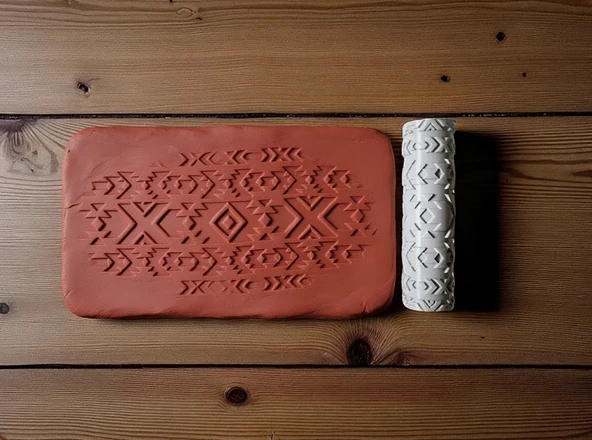 Model 014 - Kilim Motifi - Polimer Kil Doku Oklavası / Seramik Çamuru Desen Rulosu ürün görseli 1