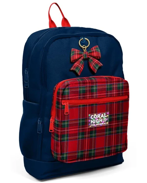 Coral High Lacivert Kırmızı Kurdele Desenli Okul Sırt Çantası 33207 ürün görseli 1
