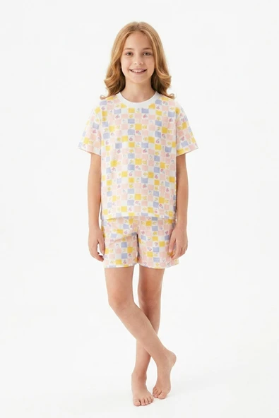Kız Çocuk %100 Pamuk-Baskılı Ve Şortlu Pijama Takımı 3-13 Yaş 12722IS ürün görseli 1