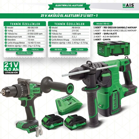 Akülü El Aletleri 21V 2 Li  Rb-02 Haispro ürün görseli 1