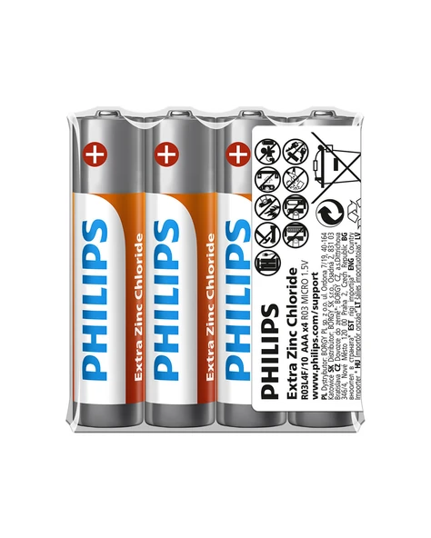 Philips Extra Zinc Chloride 1.5V Aaa Ince Kalem Pil - R03L4F/10 - 4'lü Naylon Paket ürün görseli 1