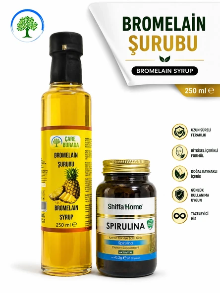 ÇareBurada Bromelain Şurubu 250 ml & ShiffaHome Spirulina 60 Kapsül ürün görseli 1