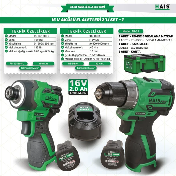 Akülü El Aletleri 16V 2 Li   Rb-03  Haispro ürün görseli 1