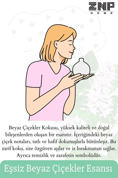 Beyaz Çiçekler | Çubuklu Oda Kokusu Esansiyel Uçucu Diffuser 50ml - Resim 3