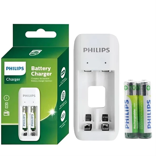 Philips Pil Şarj Cihazı - 2'li Aa Kalem Pil - 2'li Aaa Ince Kalem Pil Şarj Cihazı - SCB2070NB/00 2 Adet Aaa Pil Dahil ürün görseli 1
