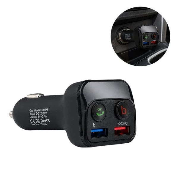 Powermaster PM-24634 Bluetooth 5.0 32 Gb Led Ekran USB/BT/TF/Çift USB 3.4 Amper FM Transmitter ürün görseli 1