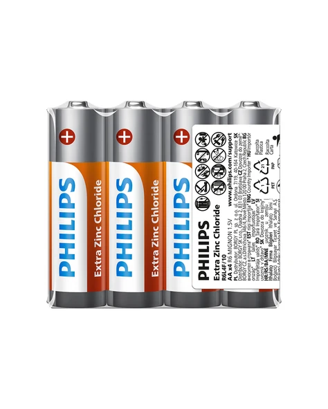 Philips Extra Zinc Chloride 1.5V Aa Kalem Pil - R6L4F/10 - 4'lü Naylon Paket ürün görseli 1