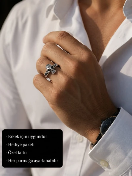 SkullVanguard Phantom Ring Kuru kafa motifli Erkek Yüzük ürün görseli 1