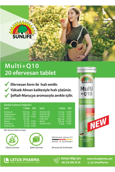 Sunlife Multi +Q10 Multivitamin (20 Tablet) - Resim 4