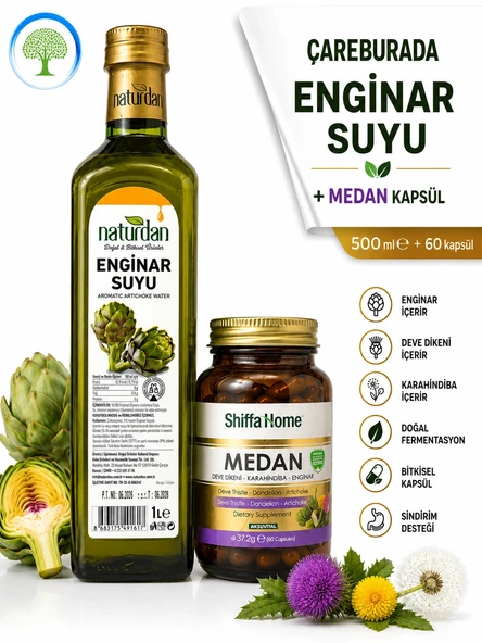 Naturdan Enginar Suyu 1L - Aromatik Su 1000 ml & ShiffaHome Medan 60 Kapsül ürün görseli 1