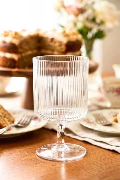 Atbyhome Çizgili Ayaklı Meşrubat ve Dondurma Bardağı 250 ml - Kadeh Tatlı Kupu ürün görseli 1