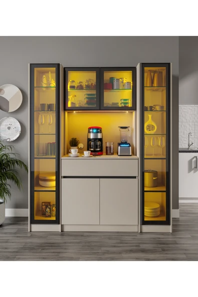 GuneyStore Lora Maxi Kum Beji Komple MDF LED Aydınlatmalı Kahve Köşesi ürün görseli 1