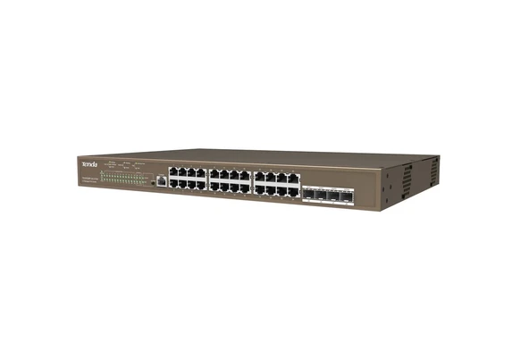 Tenda TEG5328P-24-410W 24 Port Poe+ 10-100-1000 Switch 4 Port SFP L3 Çelik Kasa Rack Mount ürün görseli 1