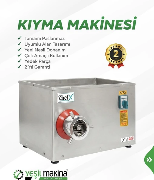 ChefX ByYeşil Makina Profesyonel Et Kıyma Makinesi 12 No 0,5 Hp ürün görseli 1