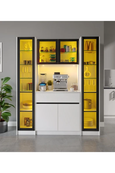 GuneyStore Moon Maxi Kahve Köşesi Komple MDF LED Aydınlatmalı Mutfak Kahve Dolabı ürün görseli 1