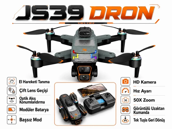 JS39 DRON ÇİFT LENS 50X ZOOM BAŞSIZ MOD TEK TUŞLA GERİ DÖNÜŞ 4K HD KAMERA ENGEL ALGILAMA WİFİ CAM DRONE UYGULAMA ÜZERNDEN ANLIK GÖRÜNTÜ ürün görseli 1