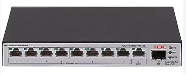 H3C S1600V2-10P-HPWR L2 9x 10-100-1000 BASE-T Ports (8x PoE+ Ports) 1x 1G SFP Port, 125W PoE+ Switch ürün görseli 1