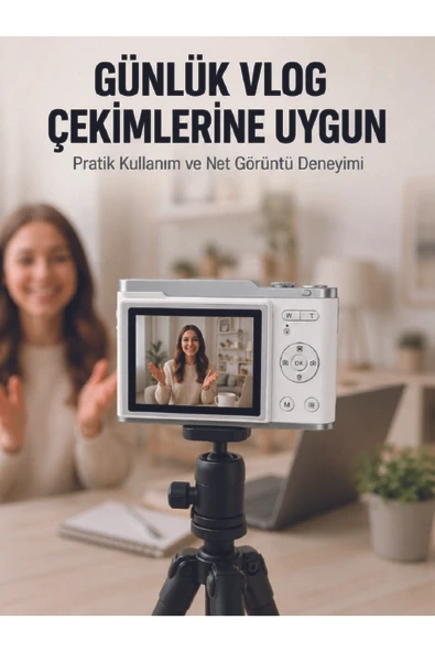 Beyaz 4K Dijital Kamera 2.4 İnç HD Ekran ve LED Flaşlı ürün görseli 1
