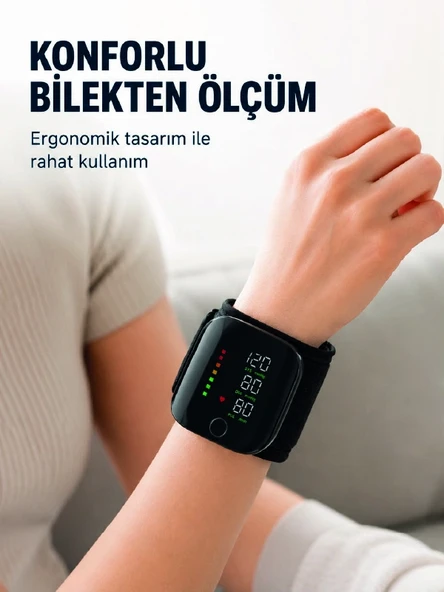 Şarj Edilebilir Bilekten Tansiyon Aleti Tek Tuşla Ölçüm ürün görseli 1